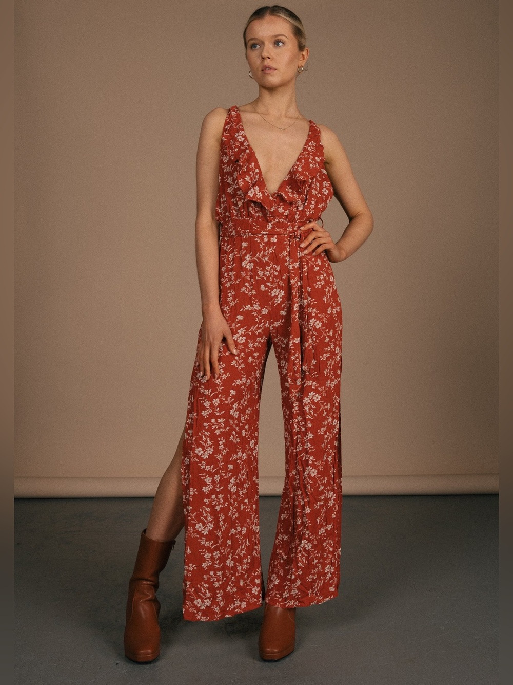 Princess Polly Arizona Heat Floral Rust Jumpsuit